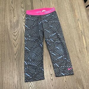 Nike Pro Capri Leggings Elastic Pink Waist Geometric Pattern Black Blue Small
